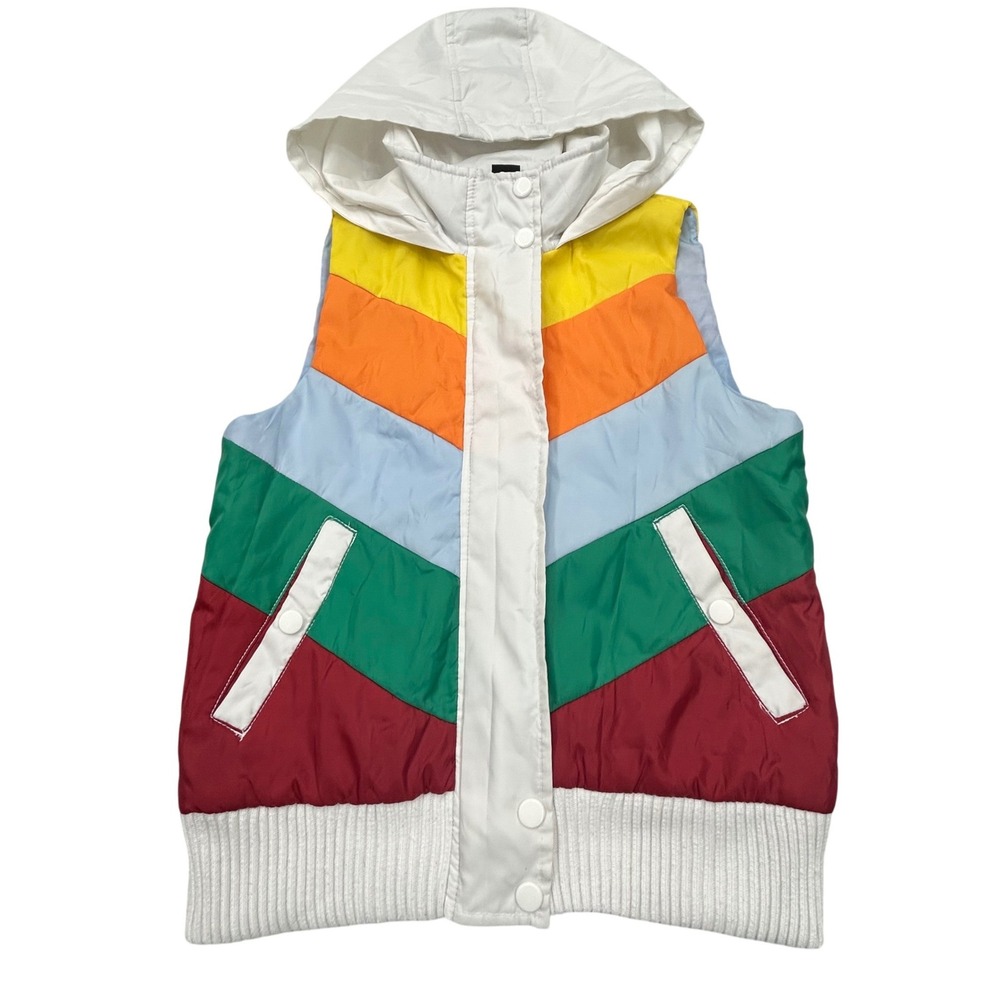 Jack by BB Dakota Rainbow Chevron Puffer Vest Womens M Hooded Retro Colorblock